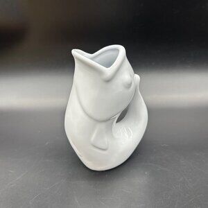 Gurgle Pot Koi Fish Pitcher 2006 White Ceramic Jug Figural Nautical 6.5 Inch